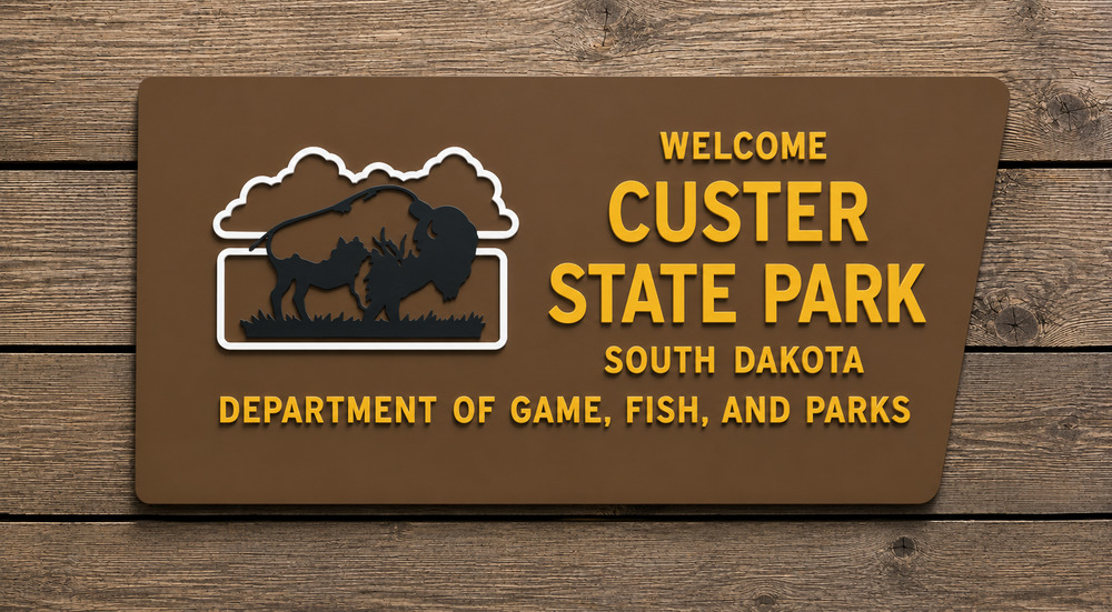 Custer State Park South Dakota Entrance Sign Camp Hike Forest Trail
